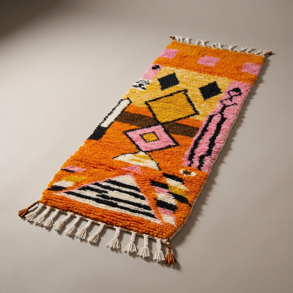 Denim Passage Moroccan Runner Rug - handwoven Berber wool detail