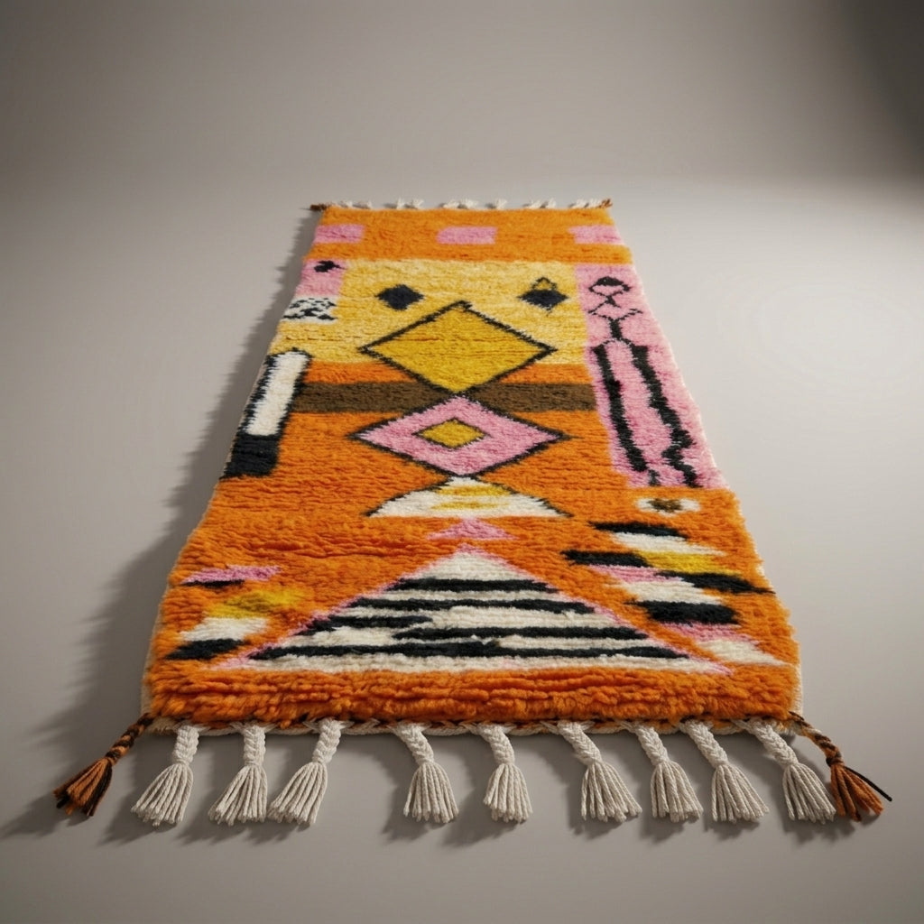 Denim Passage Moroccan Runner Rug - handwoven Berber wool detail