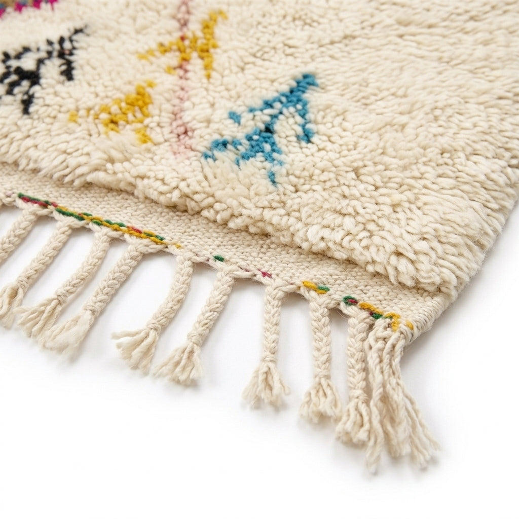 Diamond Heart Azilal rug — hand-knotted fringe detail close-up