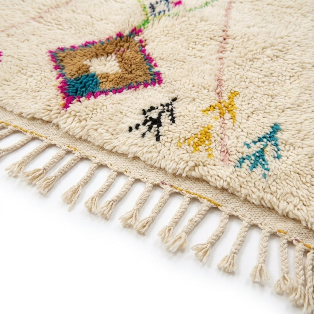 Diamond Heart Azilal rug — hand-knotted fringe detail close-up