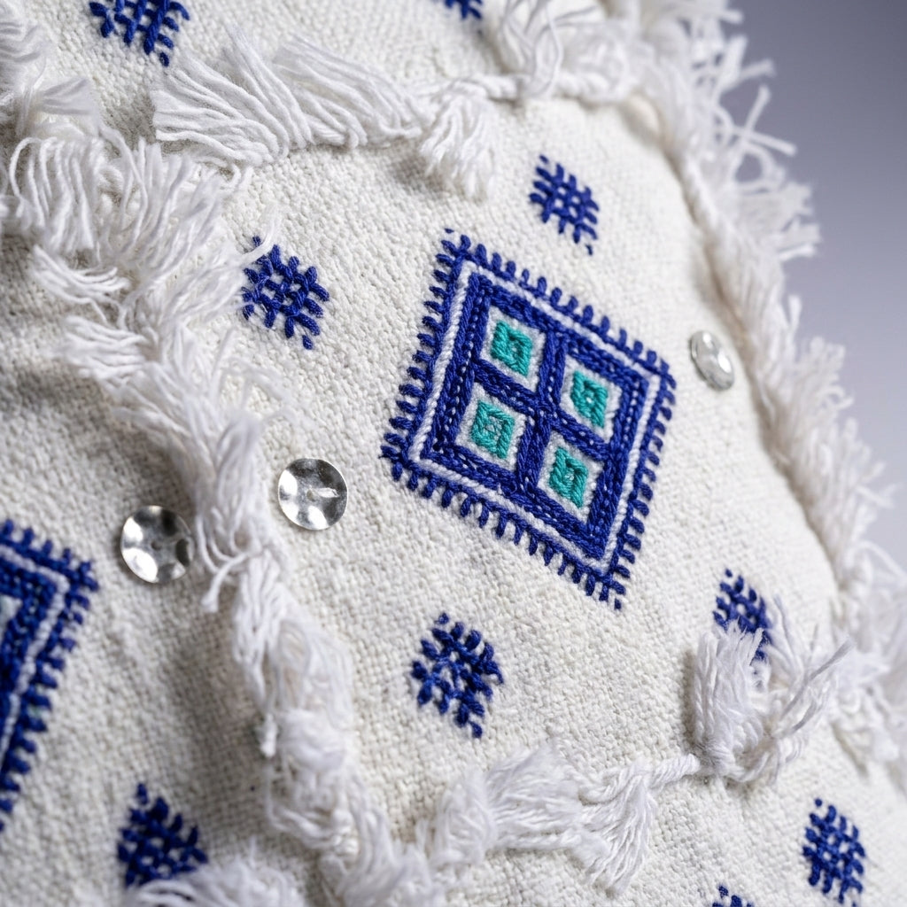 Ivory Corners Moroccan pillow cover, detail photo 6