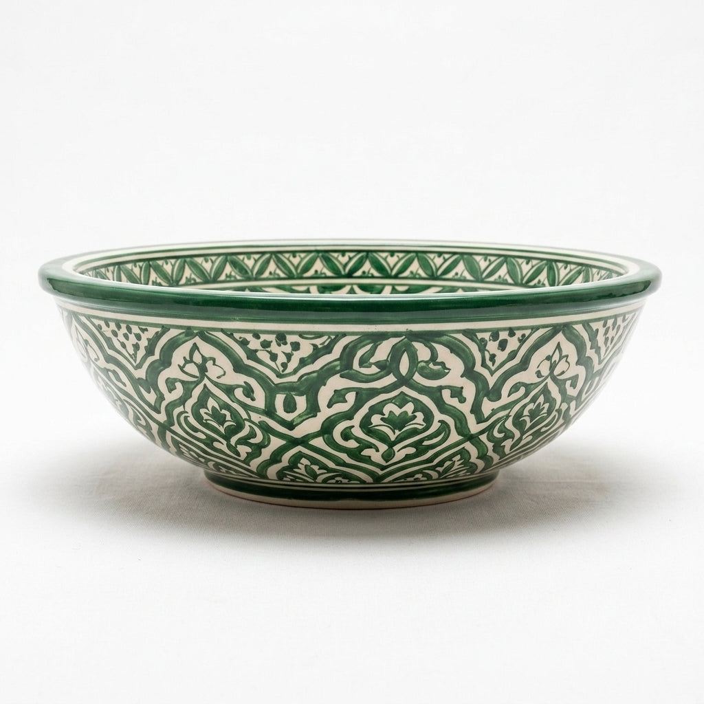 Emerald Arabesque Moroccan ceramic sink - side profile view