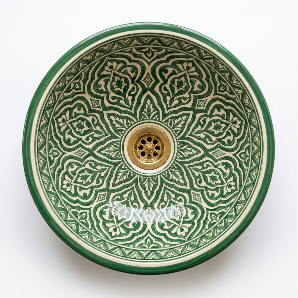 Emerald Arabesque Moroccan ceramic sink - top-down view