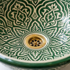 Emerald Arabesque Moroccan ceramic sink - close-up of pattern texture
