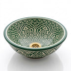 Emerald Arabesque Moroccan ceramic sink - white background view