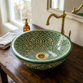 Emerald Arabesque Moroccan ceramic vessel sink with faucet