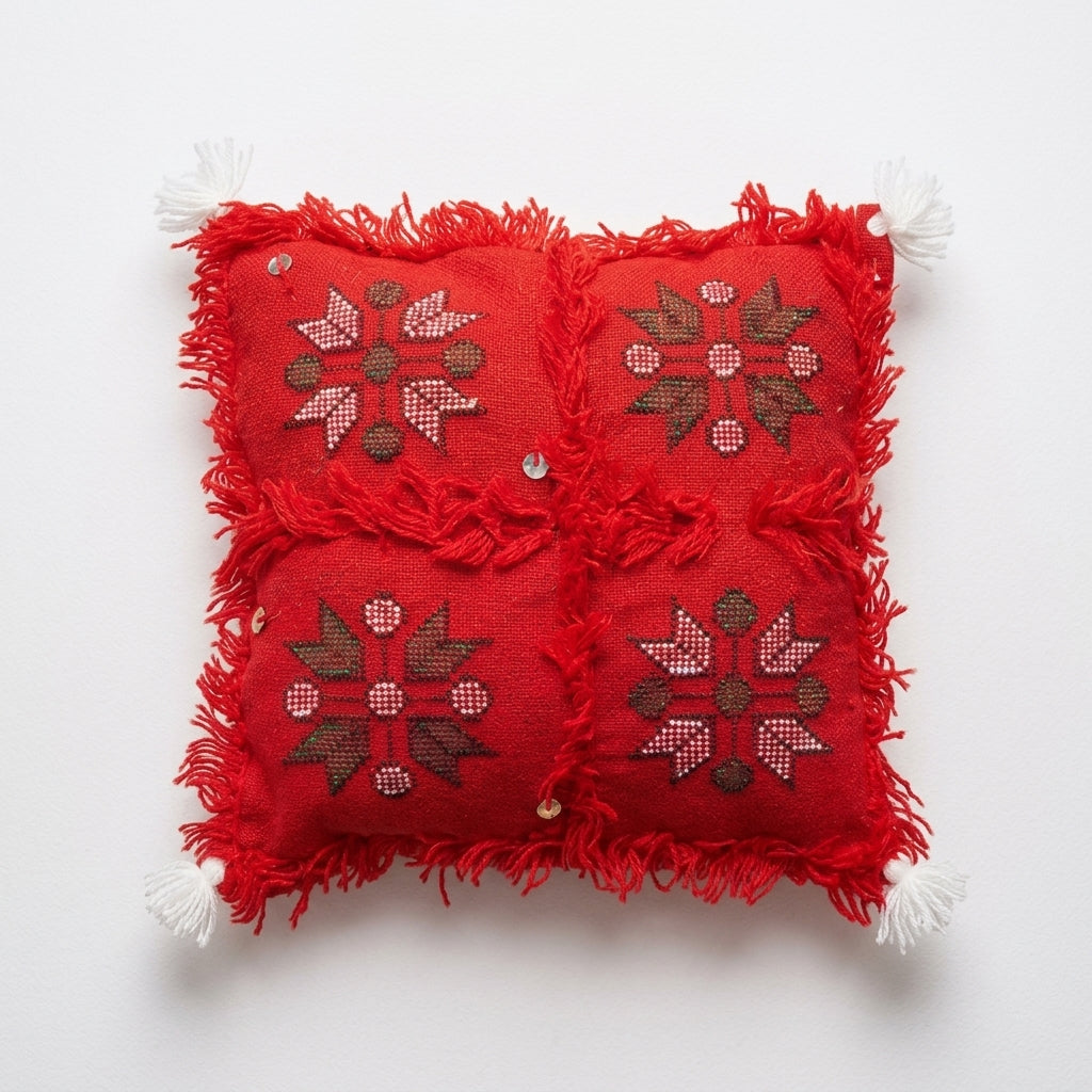 Crimson Embroidery Moroccan pillow cover 45x45 cm, studio photo