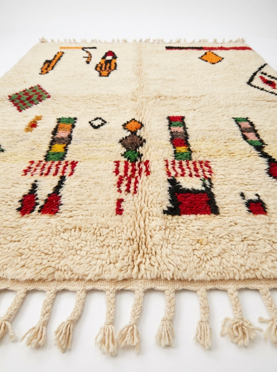 Harvest Symbols Beni Ourain rug side view on white studio background
