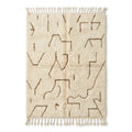 Desert lines Azilal rug — cream wool with minimalist brown line glyphs, flat lay