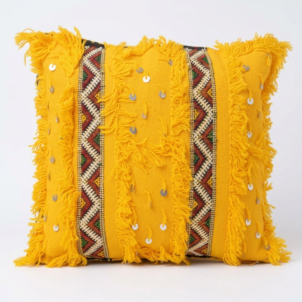 Saffron Fringe Moroccan pillow cover, detail photo 4