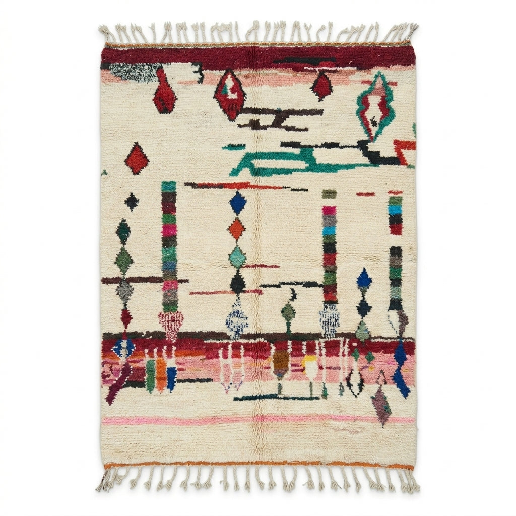Diamond Totems Beni Ourain rug full flat lay view