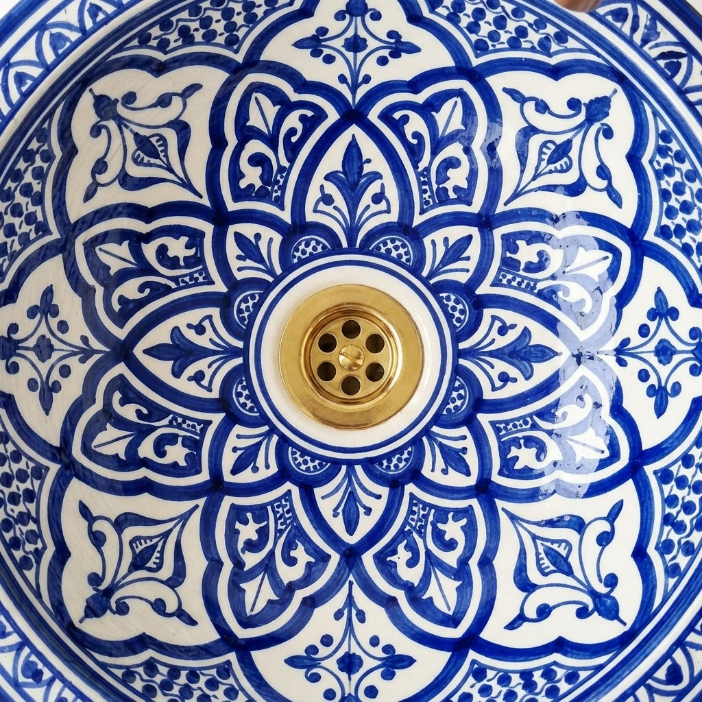 Fessi Bloom Blue Moroccan ceramic sink - front view