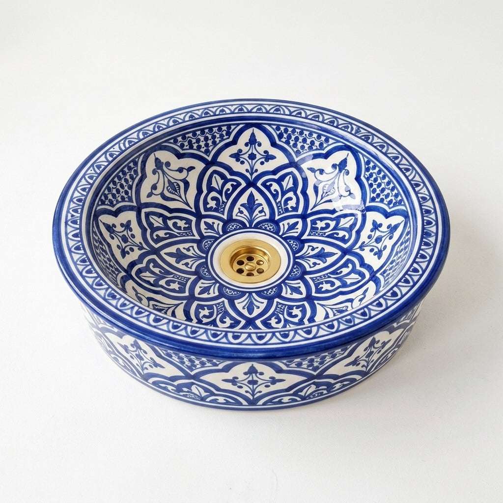 Fessi Bloom Blue Moroccan ceramic sink - detail of Fessi petals