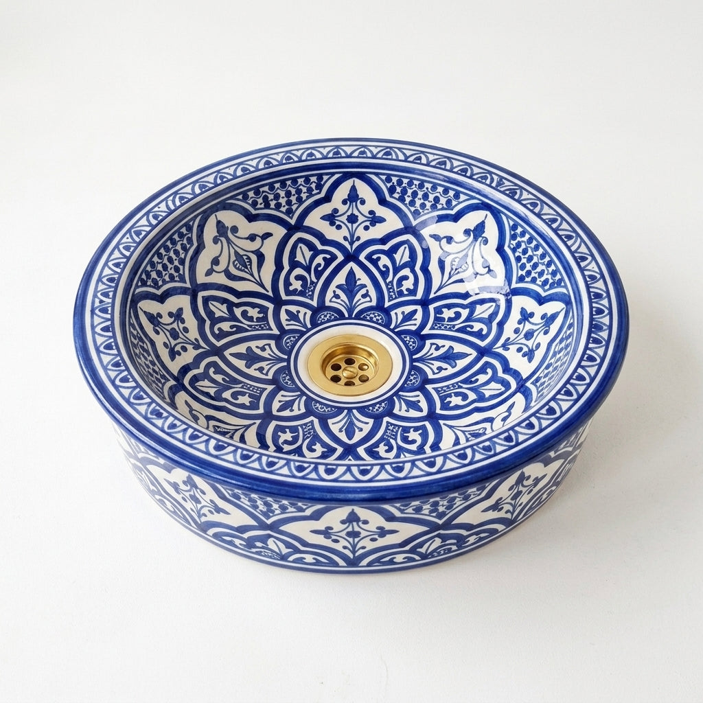 Fessi Bloom Blue Moroccan ceramic sink - detail of Fessi petals