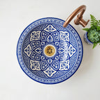 Fessi Bloom Blue Moroccan ceramic vessel sink - full view