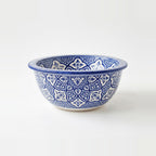 Fessi Bloom Blue Moroccan ceramic vessel sink - dense cobalt Fessi floral mandala with flared blue rim