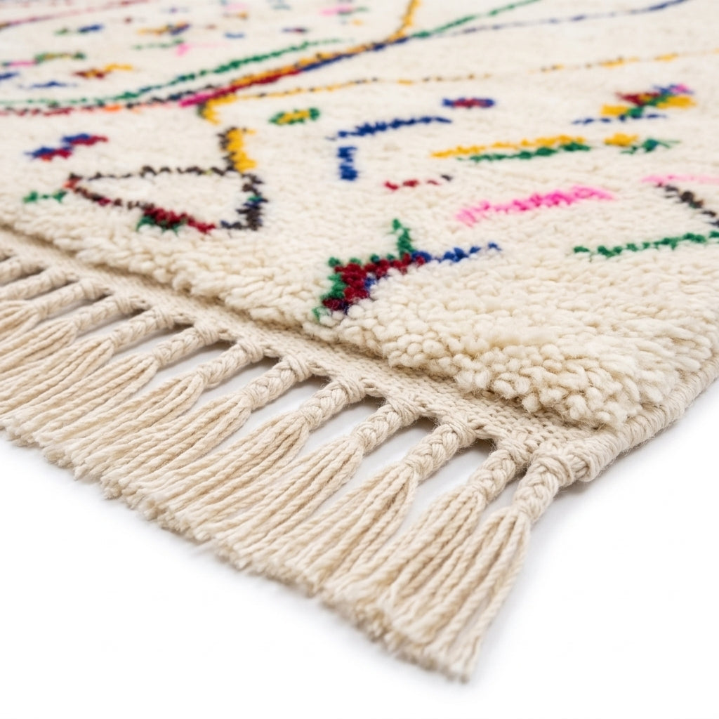 Festival Confetti Azilal rug — hand-knotted fringe detail close-up