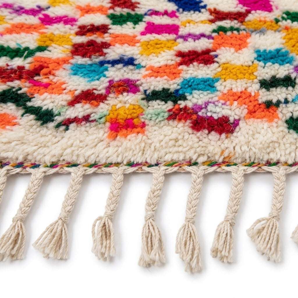 Fiesta Bloom Azilal rug — hand-knotted fringe detail close-up