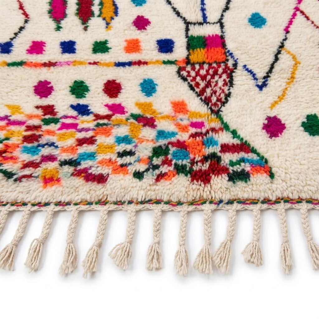 Fiesta Bloom Azilal rug — hand-knotted fringe detail close-up