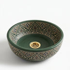 Forest Arabesque Moroccan ceramic sink - studio view of green basin