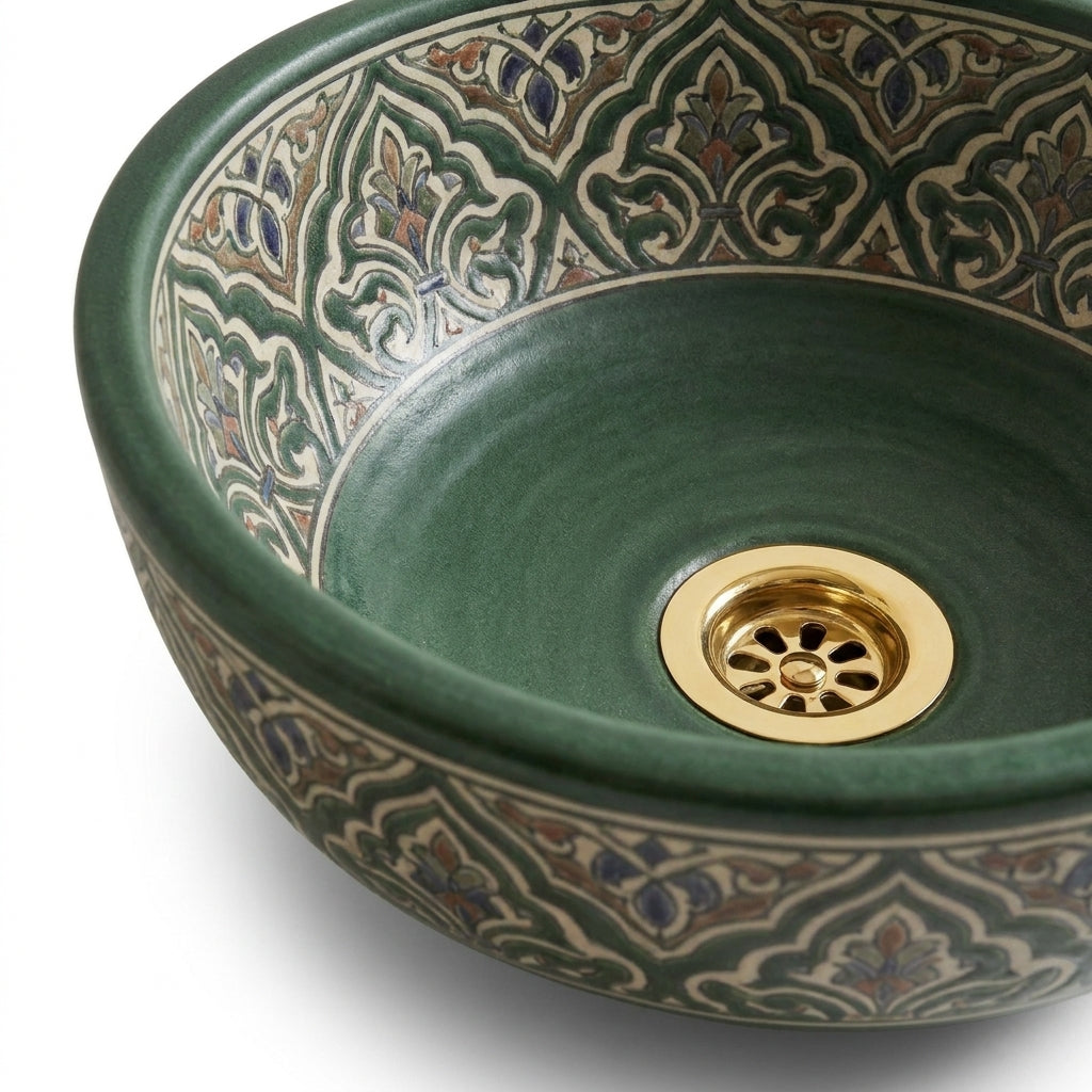 Forest Arabesque Moroccan ceramic sink - detail of pattern band