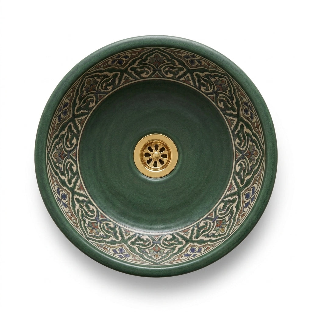 Forest Arabesque Moroccan ceramic sink - side profile view