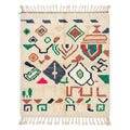 Forest Ember Azilal rug, handwoven wool with green, rust, navy and red tribal symbols, flat lay top view