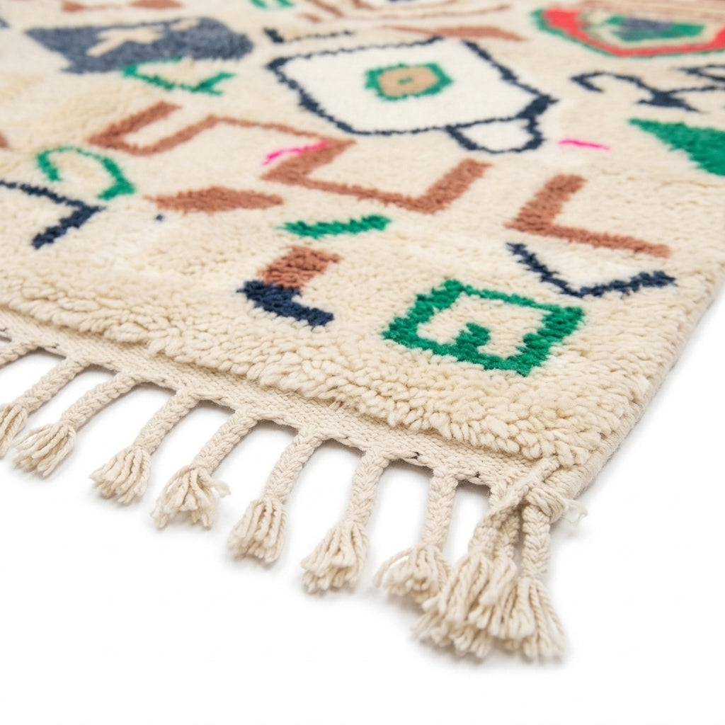 Forest Ember Azilal rug — hand-knotted fringe detail close-up