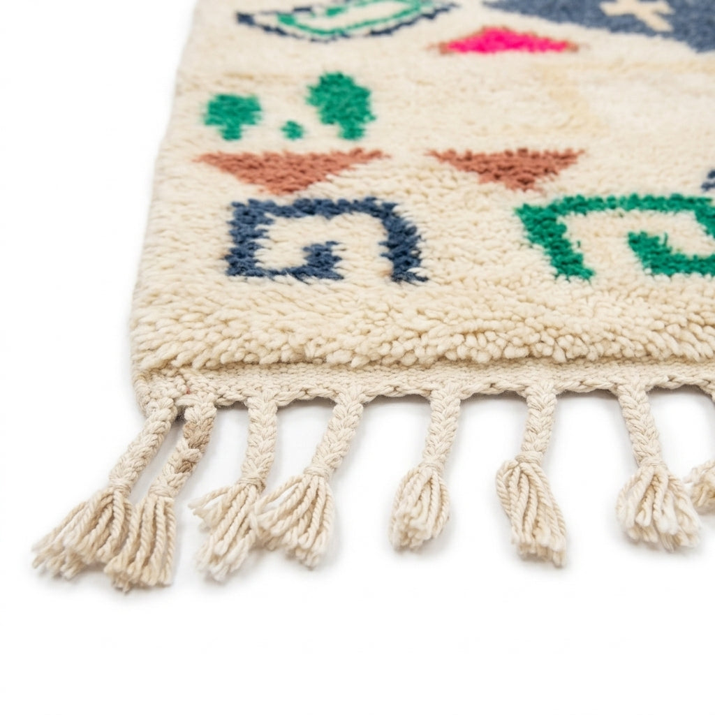 Forest Ember Azilal rug — hand-knotted fringe detail close-up