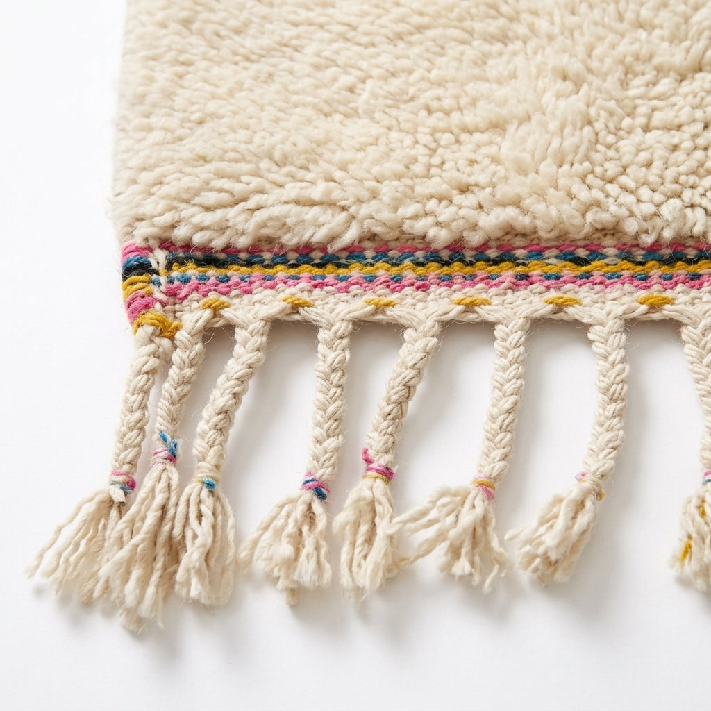 Framed Diamonds Azilal rug — hand-knotted fringe detail close-up