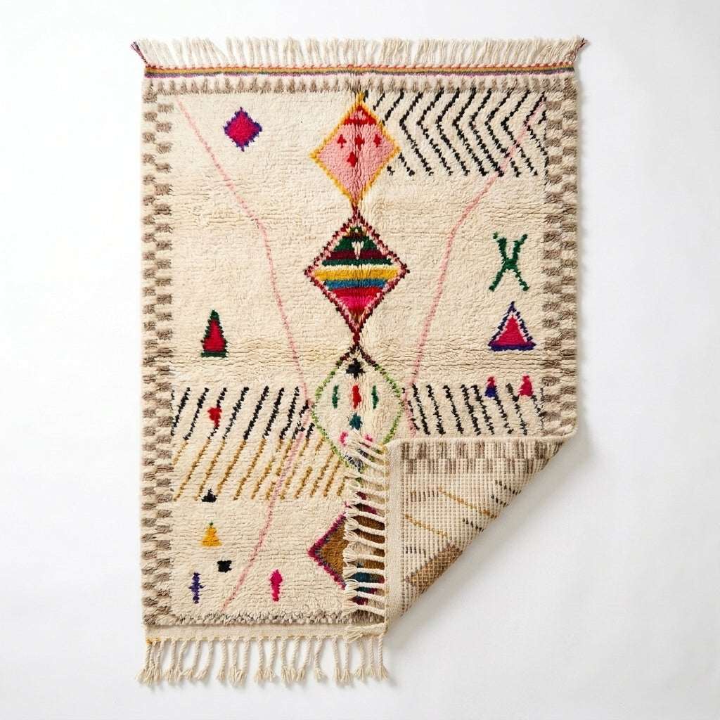 Framed Diamonds Azilal rug — full rug on white studio background