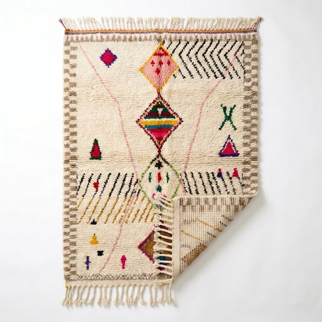 Framed Diamonds Azilal rug — full rug on white studio background