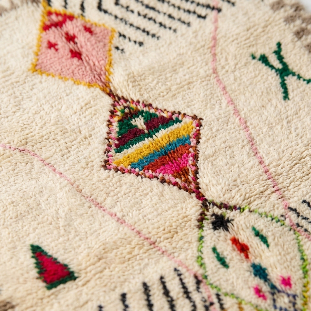 Framed Diamonds Azilal rug — wool pile texture close-up