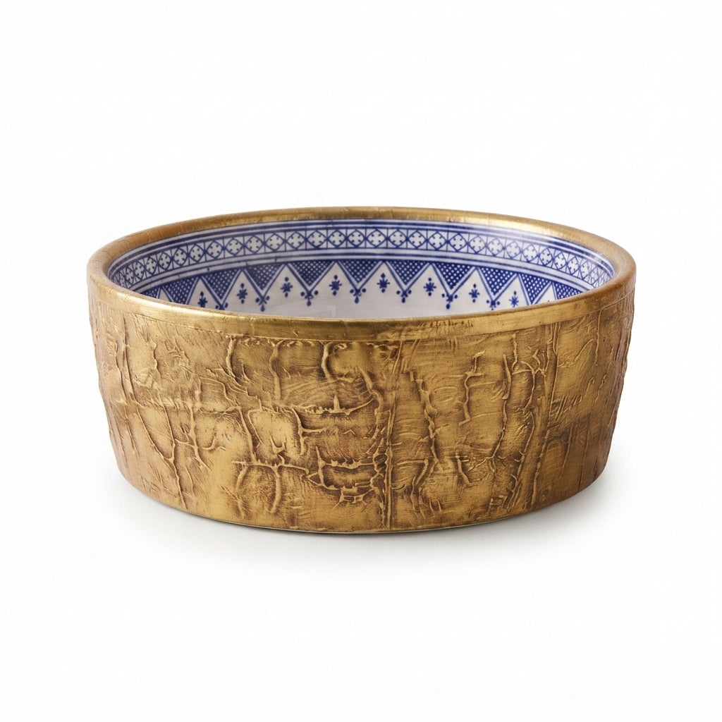 Gilded Indigo Drum Moroccan ceramic sink - side view