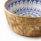 Gilded Indigo Drum Moroccan ceramic sink - macro of blue and white brushwork