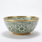 Gilded Peacock Bloom Moroccan ceramic sink - side view of gilded exterior