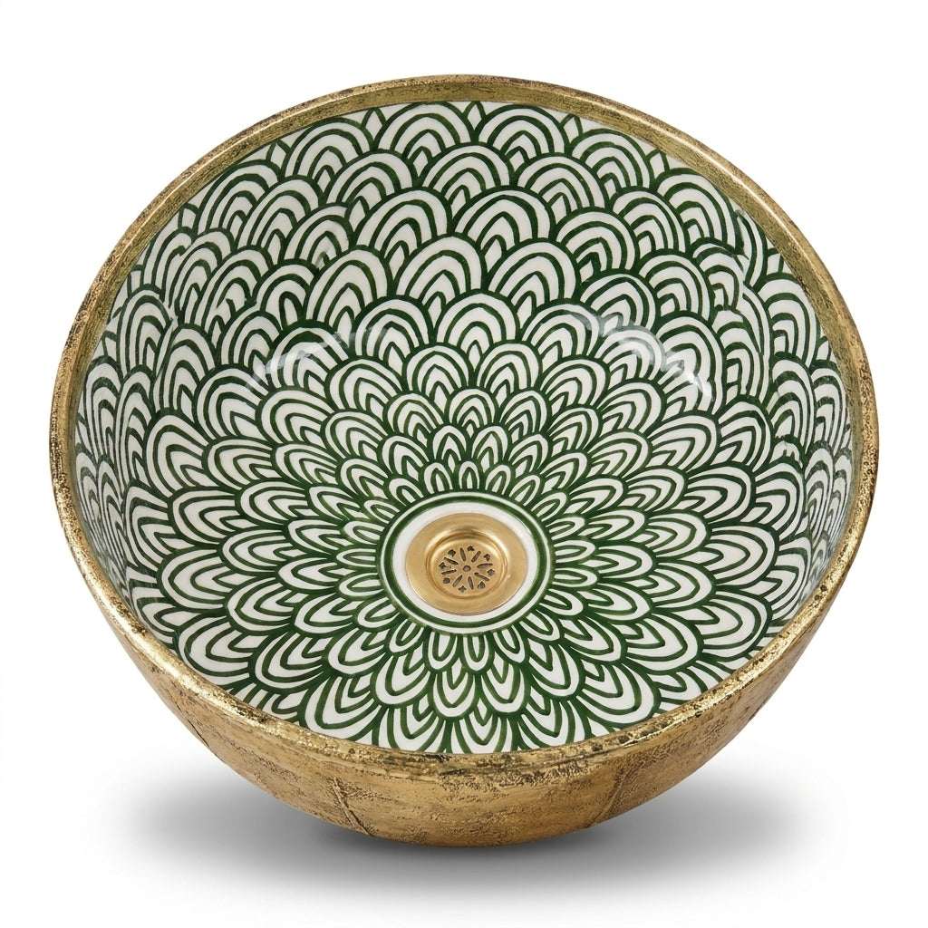 Gilded Peacock Bloom Moroccan ceramic sink - top view of petal mandala