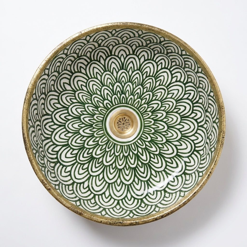 Gilded Peacock Bloom Moroccan ceramic sink - profile view
