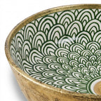 Gilded Peacock Bloom Moroccan ceramic sink - close-up of green petal painting