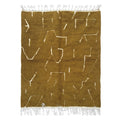 Golden Ochre Mrirt rug, handwoven wool with a solid mustard-ochre field with sparse ivory lines, flat lay top view