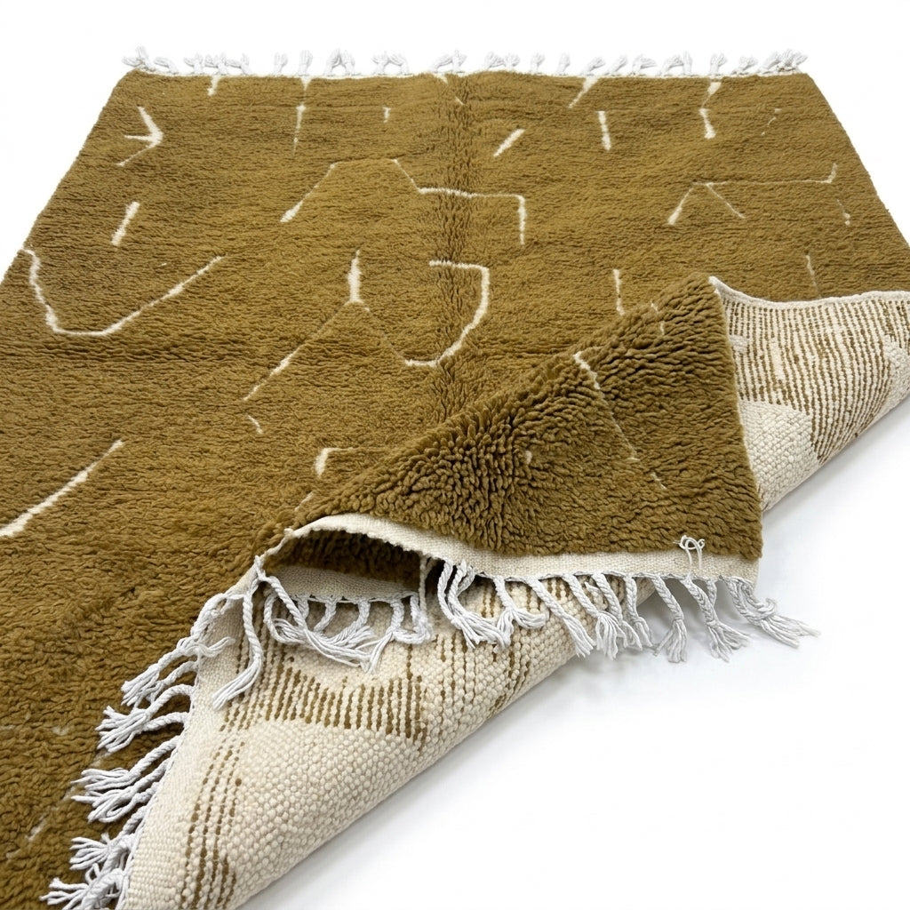 Golden Ochre Mrirt rug — folded corner showing plush pile depth