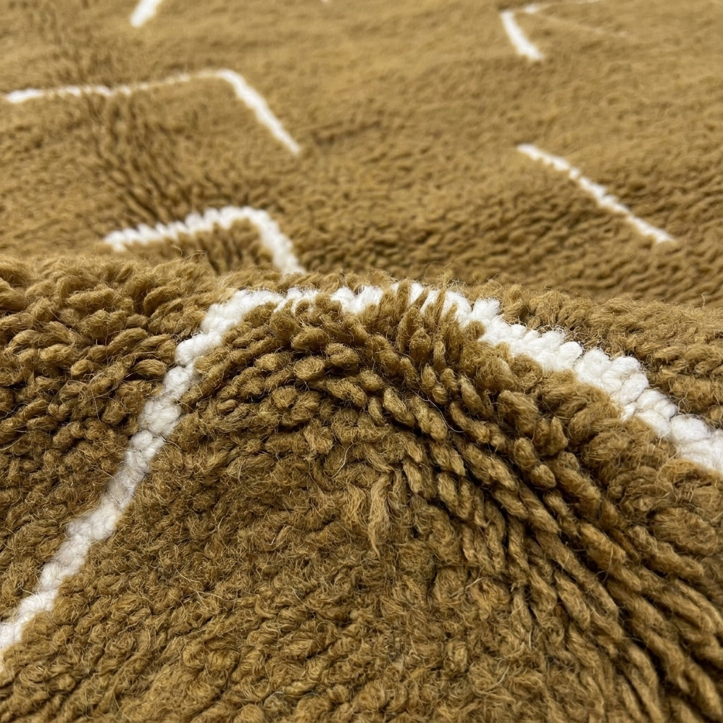 Golden Ochre Mrirt rug — wool pile texture close-up