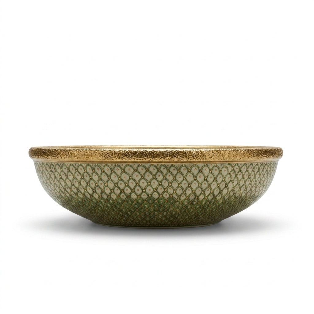 Golden Scale Mandala Moroccan ceramic sink - view of gilded exterior