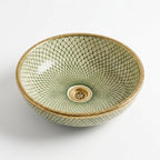 Golden Scale Mandala Moroccan ceramic sink - close-up of green scales