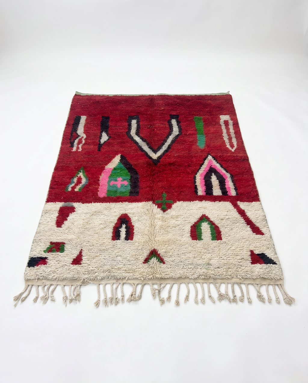 Crimson Boujaad rug full view at an angle on white studio background