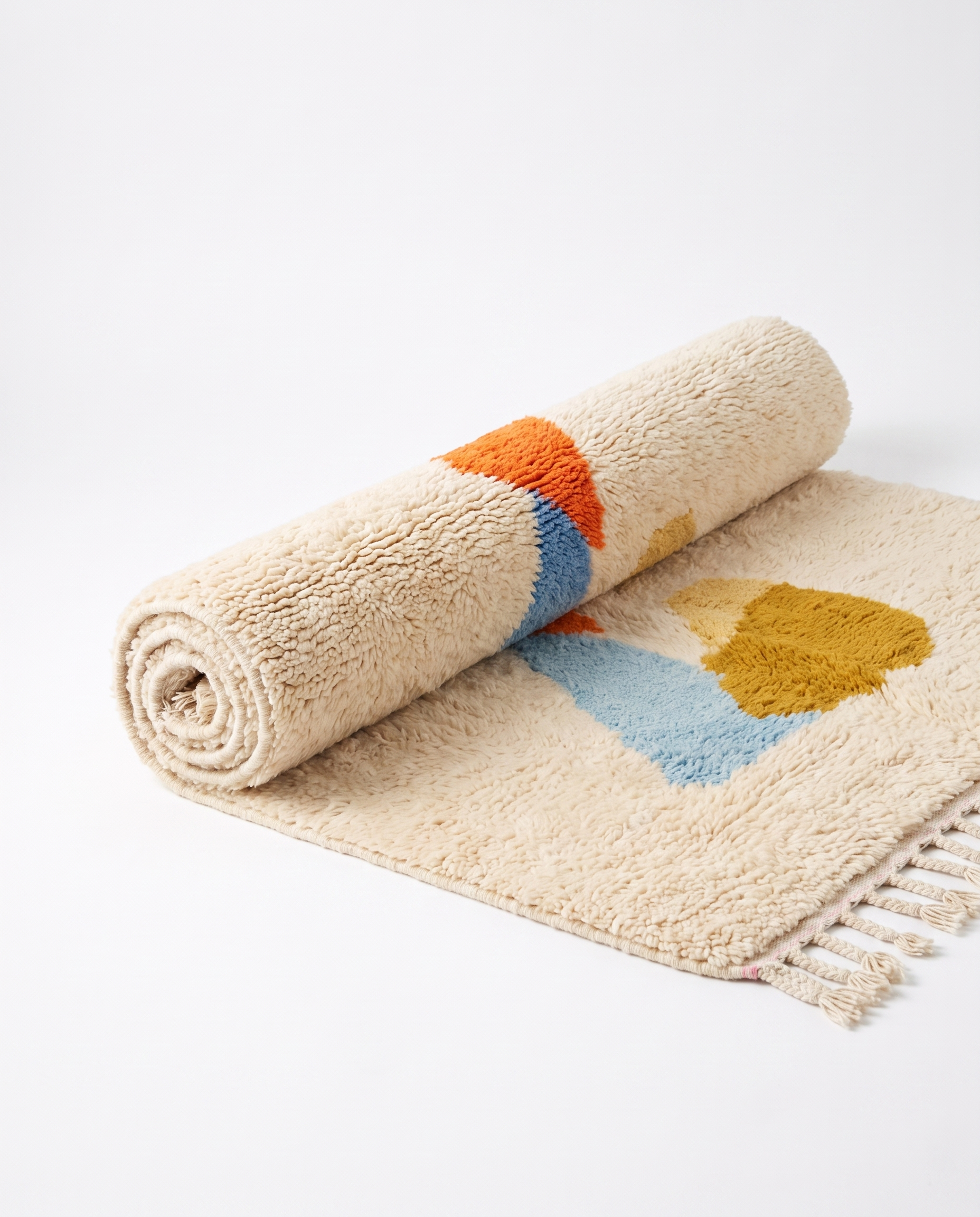 Totem Azilal rug half-rolled on white studio background
