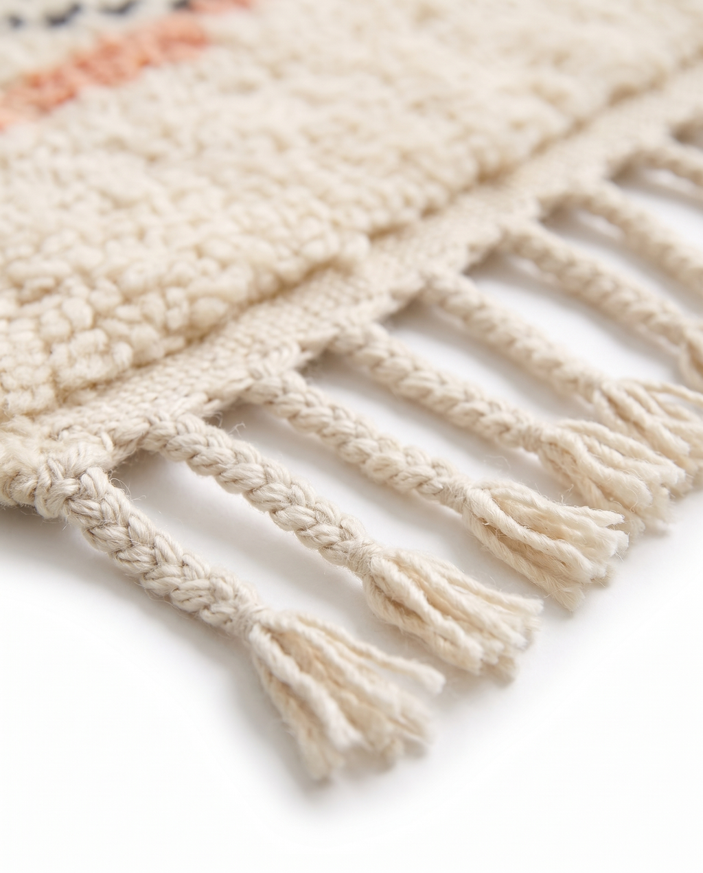 Midnight pebble Azilal rug fringe detail on white studio background