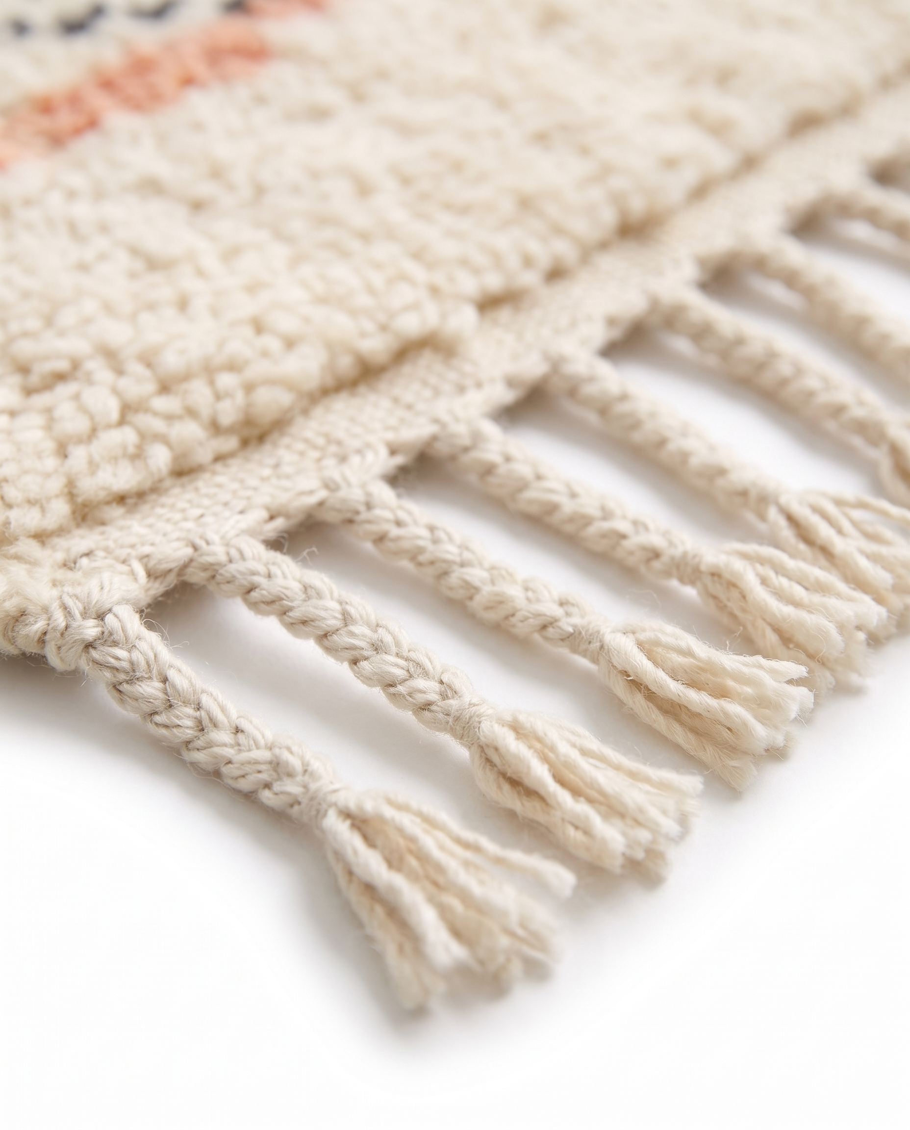 Midnight pebble Azilal rug fringe detail on white studio background
