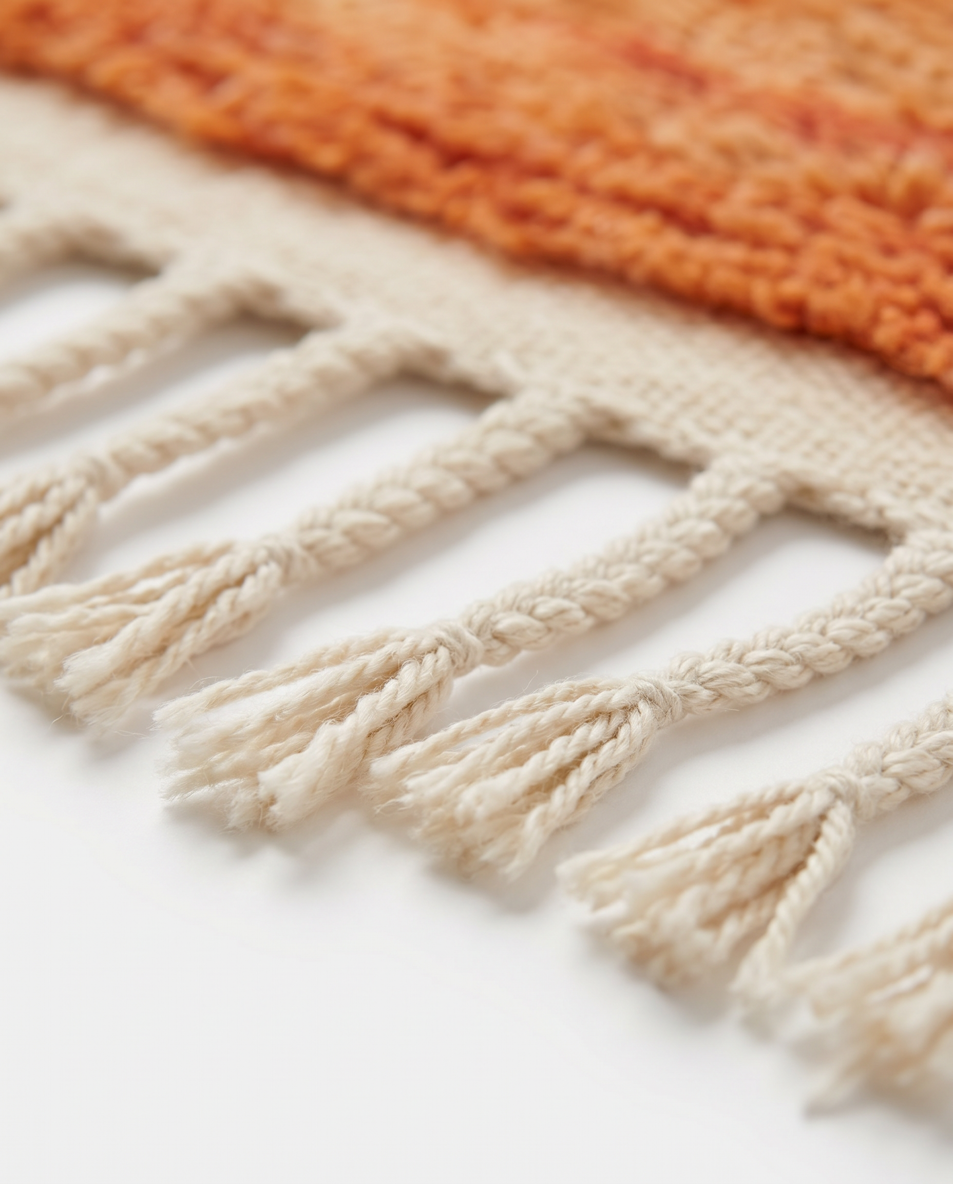Atlas roots Azilal rug fringe detail on white studio background