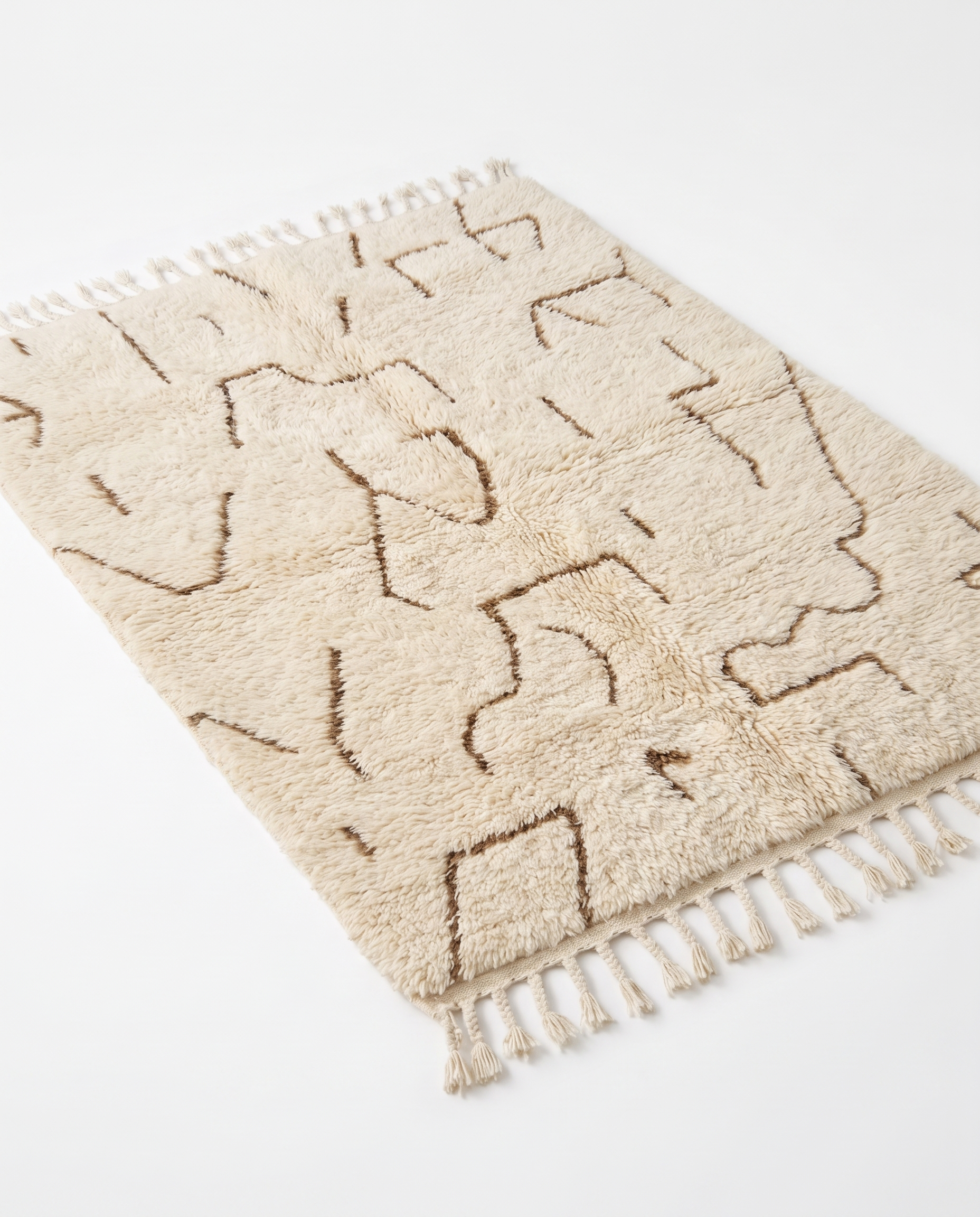 Desert lines Azilal rug full view at an angle on white studio background